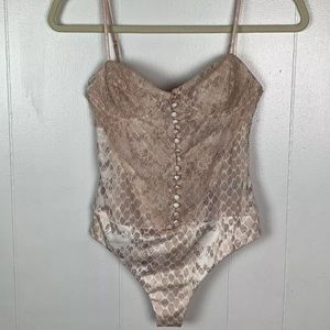 AFRM Mesh & Lace Thong Bodysuit Pastel Snake L